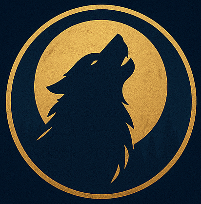 Lobo negro ante una luna dorada, símbolo de SAGA TV